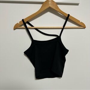 DAZY Black Ribbed Asymmetric Strap Crop Tank Top